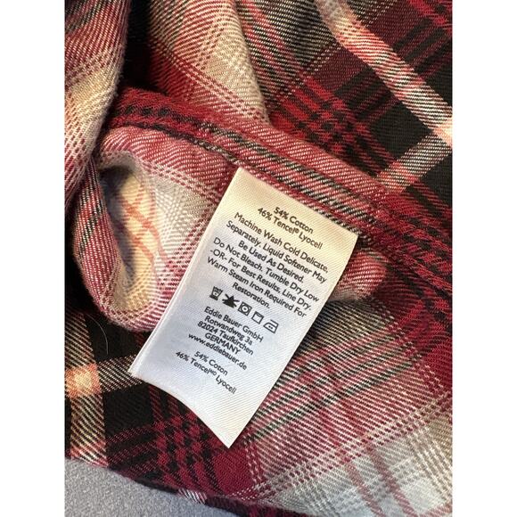 Eddie Bauer Mauve & Black Flannel Shirt Women’s Size Large - Picture 7 of 9